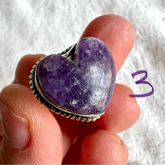 925 Akashic Records Lepidolite Heart ❤️ Ring - Picture 1 of 8
